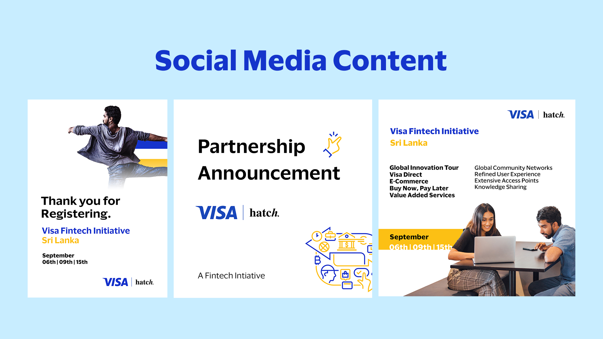 Visa Fintech Initiative social media content — launch announcement and webinar promotion